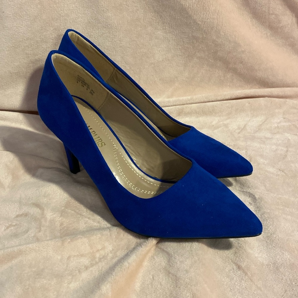 Blue high heels, worn once, great quality, looks brand new